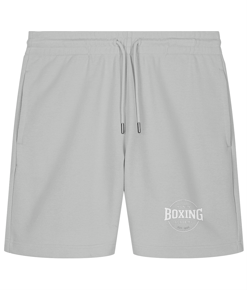 Heather Grey Ronin shorts with white 8cm logo low on left leg