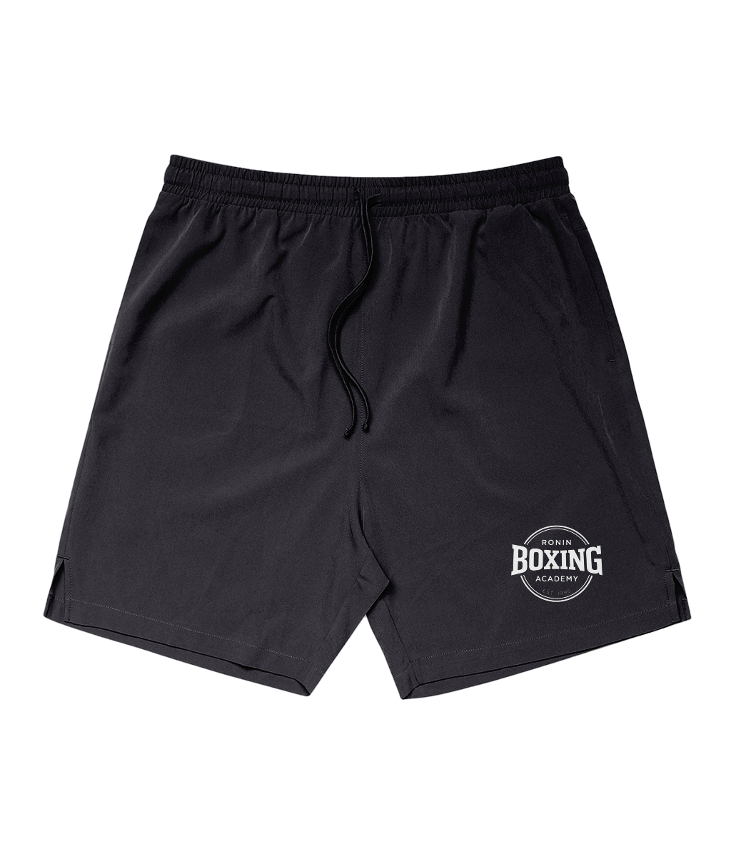 Ink Blue Ronin shorts with white 8cm logo low on left leg