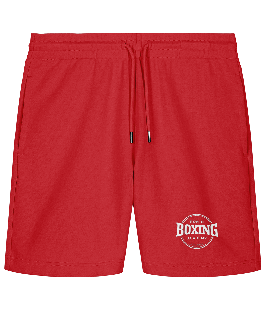 Red Ronin shorts with white 8cm logo low on left leg