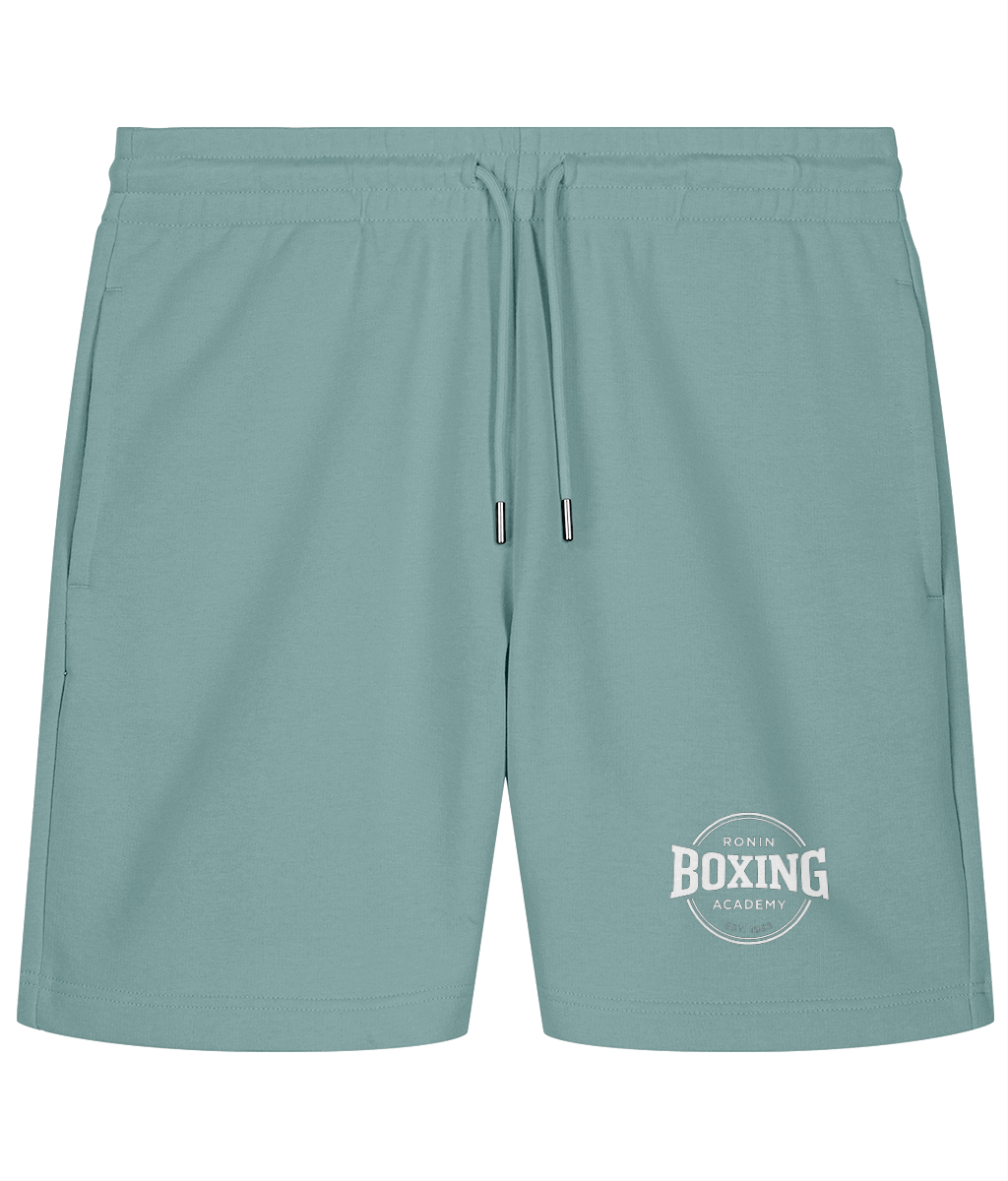 Teal Monstera Ronin shorts with white 8cm logo low on left leg